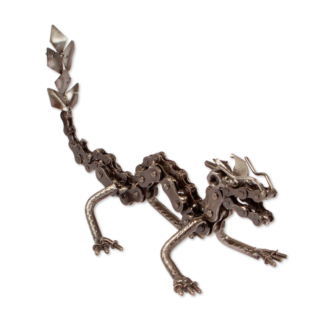 Dragon-Themed Upcycled Metal Sculpture in an Oxidized Finish - Wise Chances