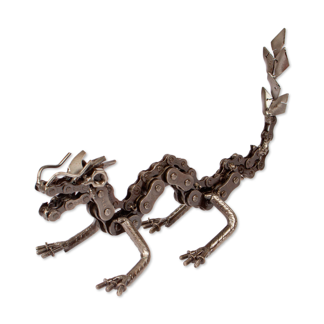 Dragon-Themed Upcycled Metal Sculpture in an Oxidized Finish - Wise Chances