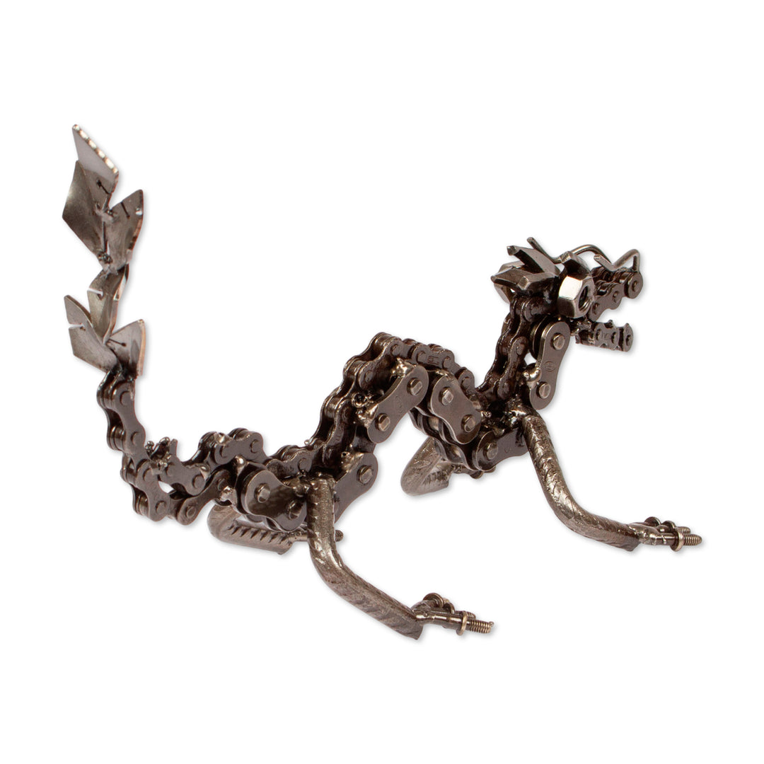 Dragon-Themed Upcycled Metal Sculpture in an Oxidized Finish - Wise Chances