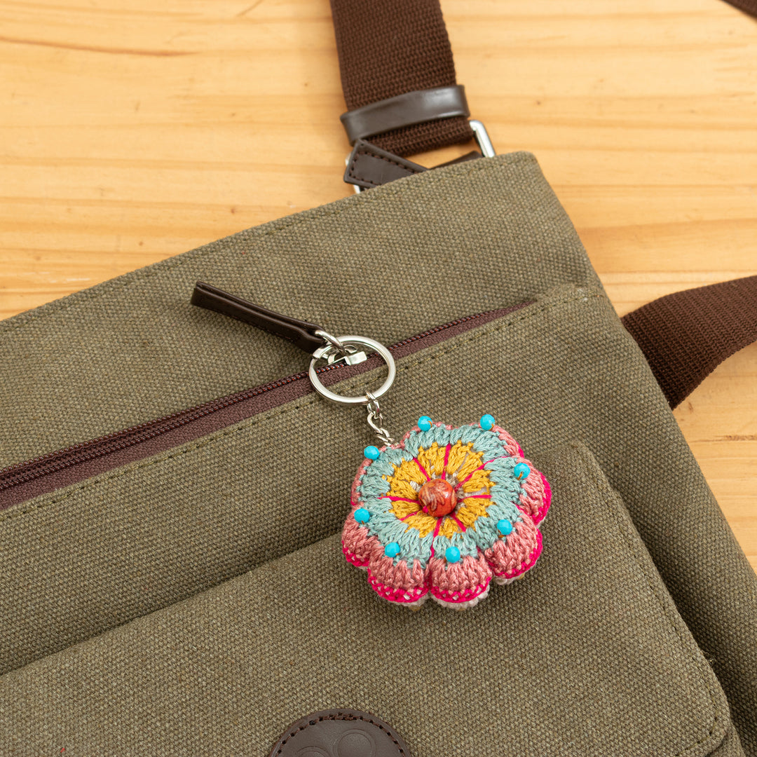 Floral Crocheted Beaded Keychain and Charm for Handbags - Gummy Flower