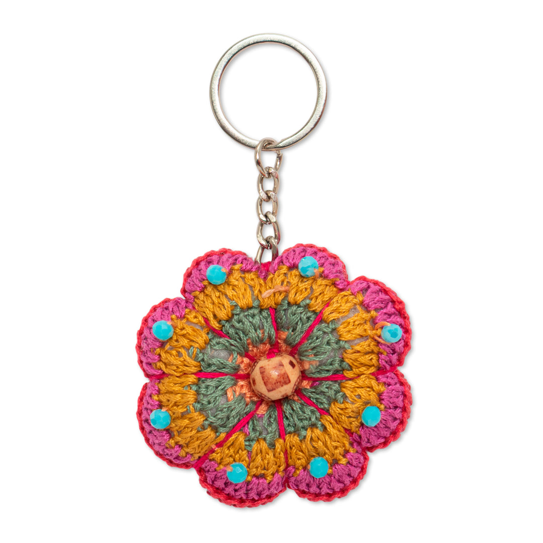 Floral Crocheted Beaded Keychain and Charm for Handbags - Gummy Flower