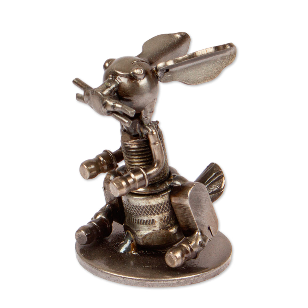 Eco-Friendly-Themed Oxidized Rabbit Upcycled Metal Sculpture - Environmental Hops