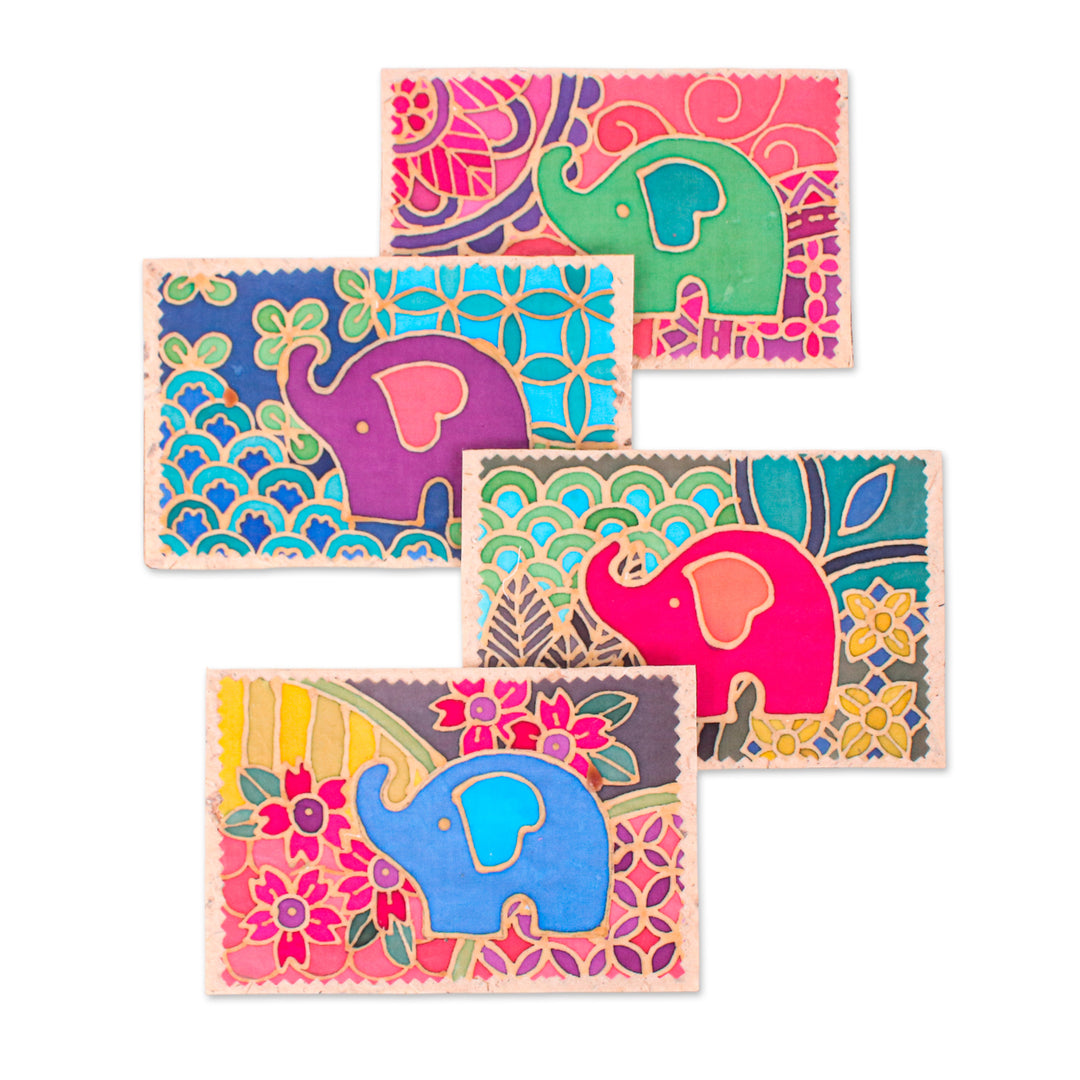 Colorful 4-Piece Cotton and Paper Elephant Greeting Card Set - Greet by Giants