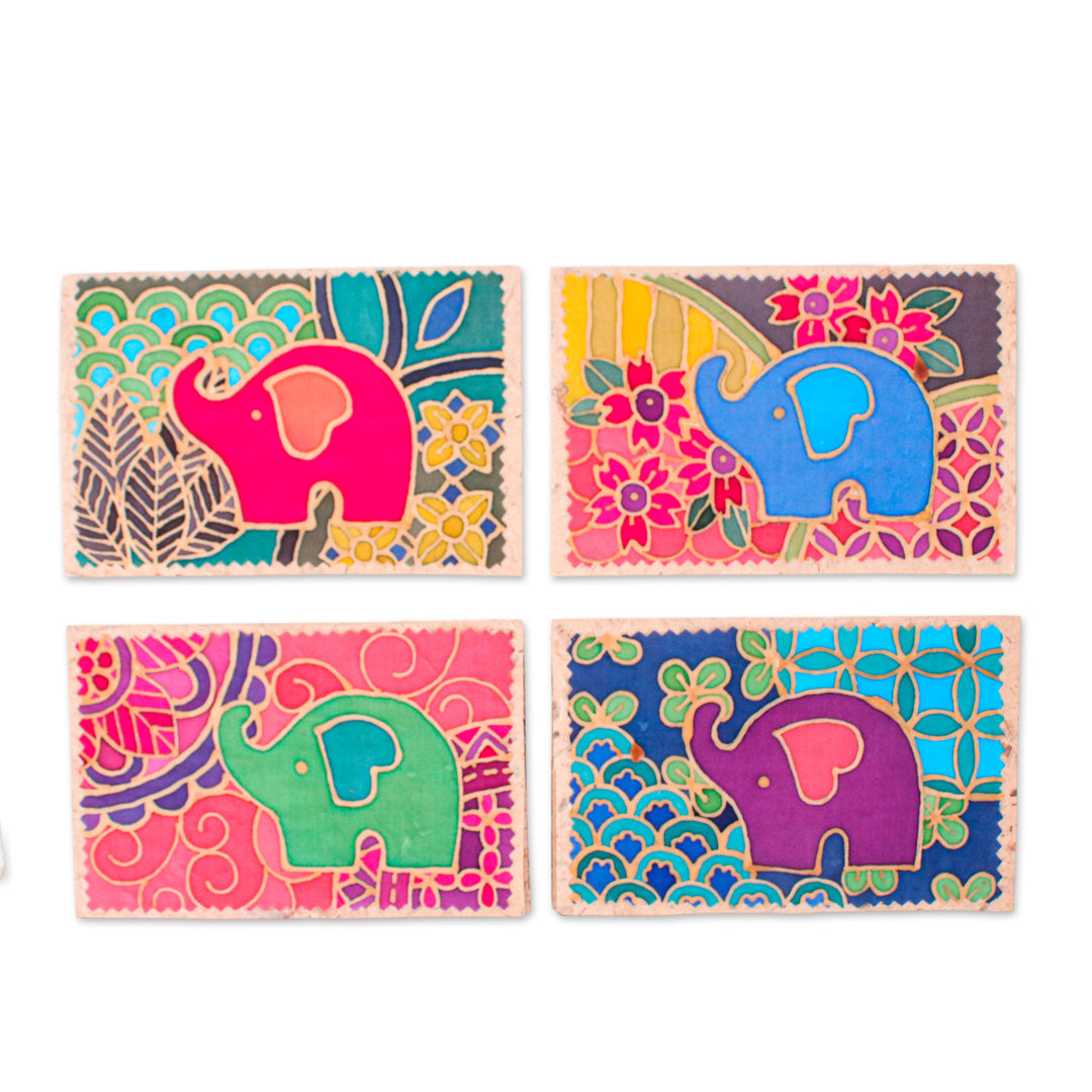 Colorful 4-Piece Cotton and Paper Elephant Greeting Card Set - Greet by Giants