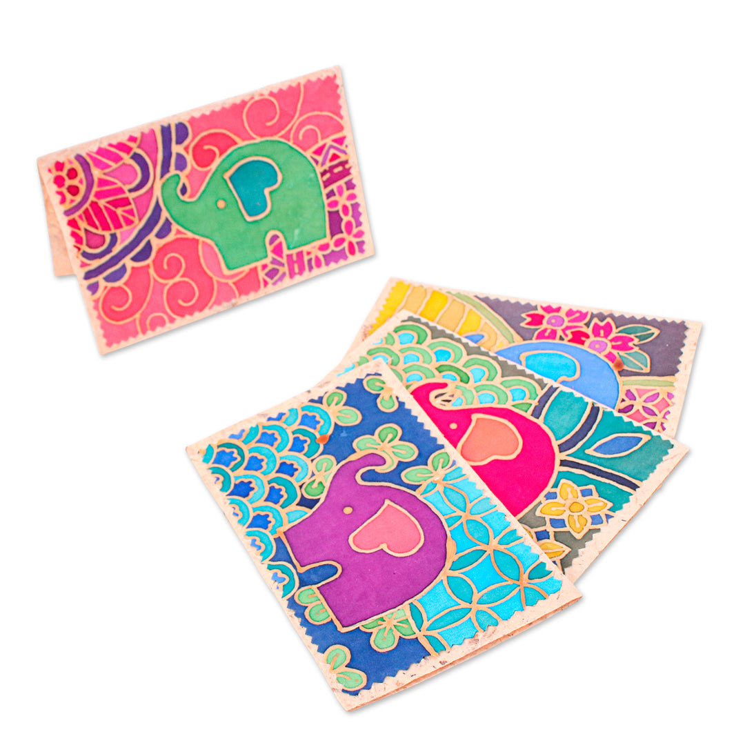 Colorful 4-Piece Cotton and Paper Elephant Greeting Card Set - Greet by Giants