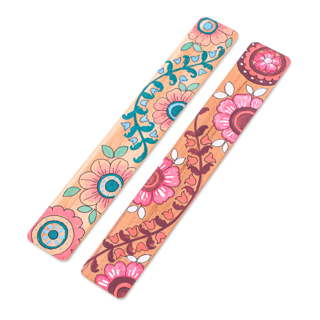 Spring-Themed Pink and Green 2-Piece Wooden Bookmark Set - Primaveral Tales