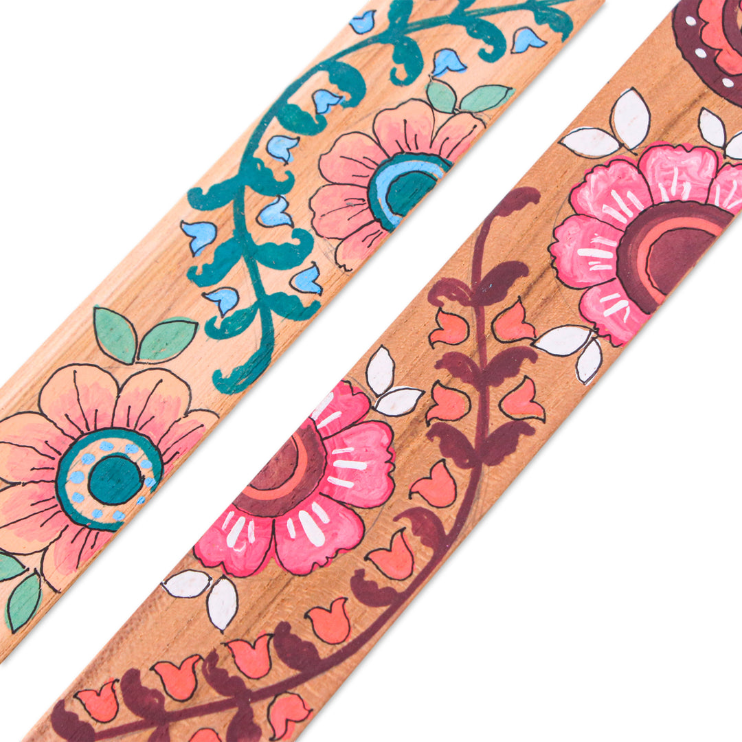 Spring-Themed Pink and Green 2-Piece Wooden Bookmark Set - Primaveral Tales