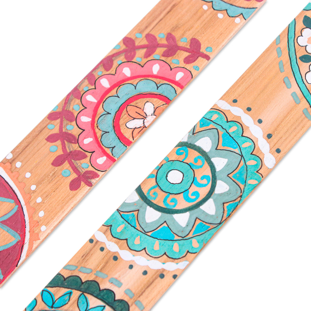 Mandala-Inspired 2-Piece Pink and Green Wood Bookmark Set - Bohemian Stories