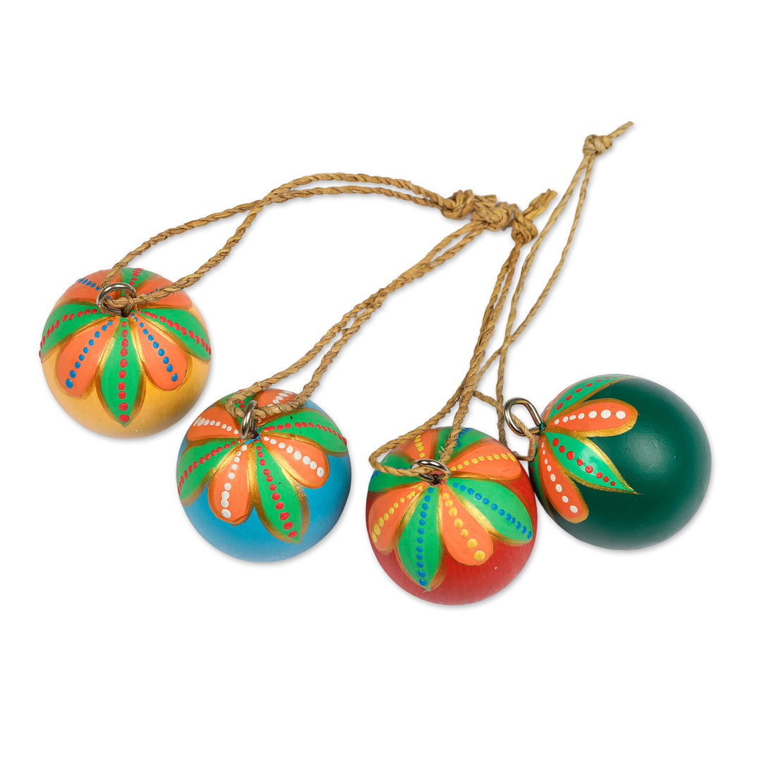 Hand-Painted Wood Globe Christmas Ornaments (Set of 4) - Colorful Holiday Globes