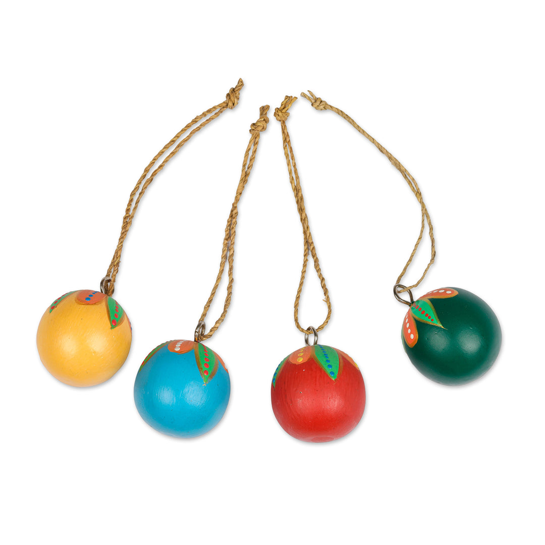 Hand-Painted Wood Globe Christmas Ornaments (Set of 4) - Colorful Holiday Globes