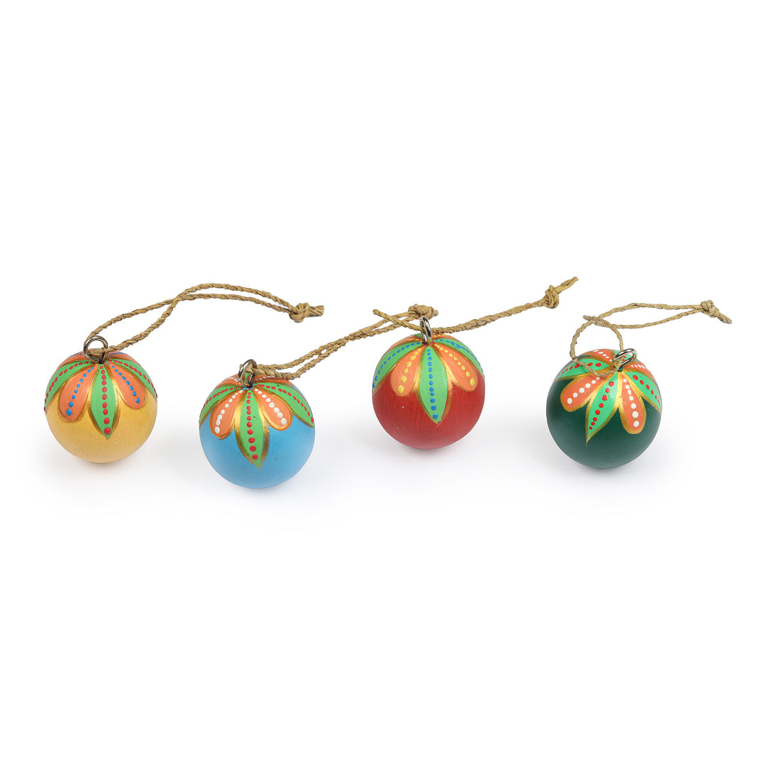 Hand-Painted Wood Globe Christmas Ornaments (Set of 4) - Colorful Holiday Globes