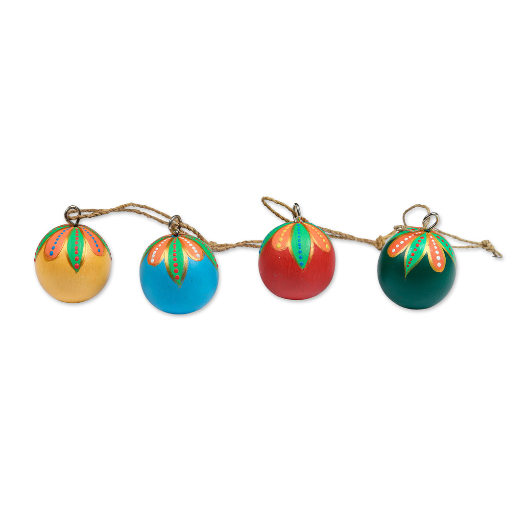 Hand-Painted Wood Globe Christmas Ornaments (Set of 4) - Colorful Holiday Globes