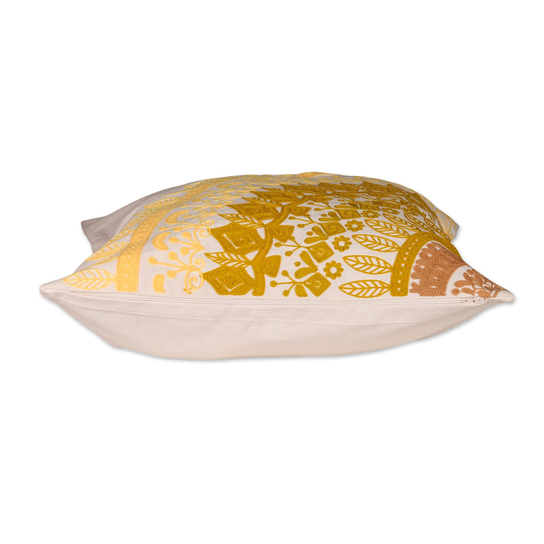 Green and Yellow Leafy Mandala Cotton Cushion Cover Pair - Divine Orchard in Spring