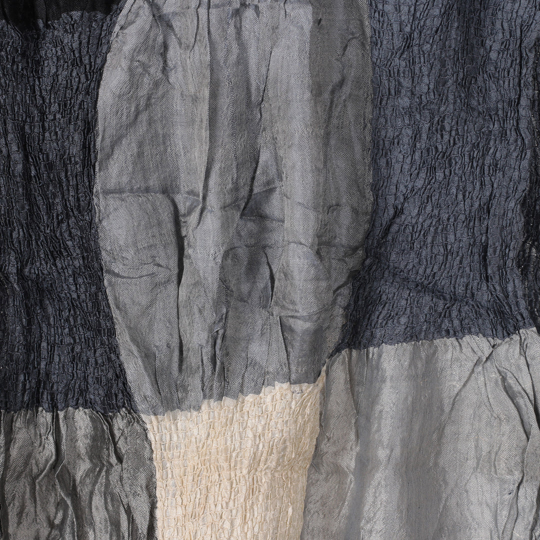 Checkerboard-Themed Ruffled Patchwork Fringed Silk Scarf - Mystique Grey