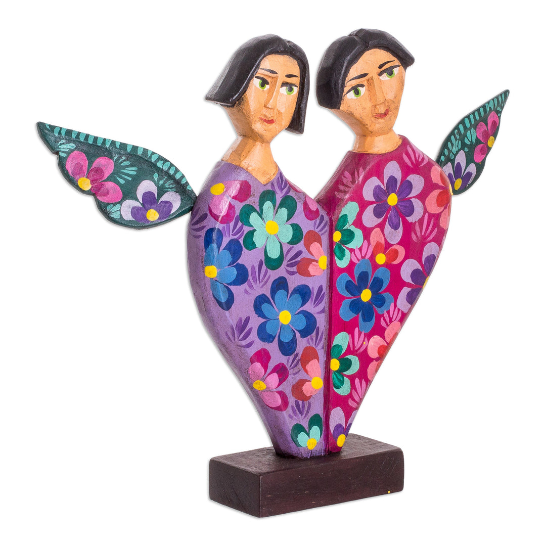 Heart Shaped Pinewood Angel Sculpture Carved by Hand - Angels of Love I