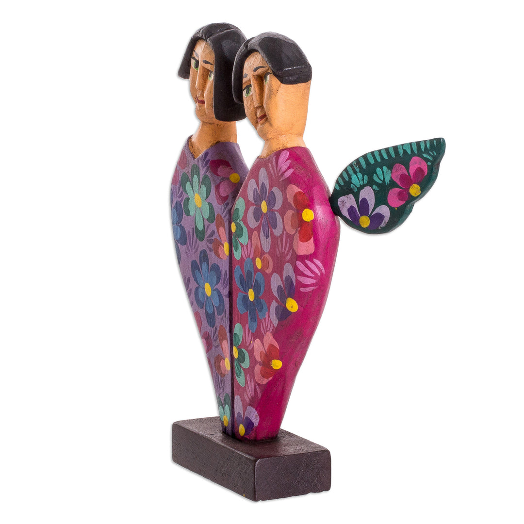 Heart Shaped Pinewood Angel Sculpture Carved by Hand - Angels of Love I