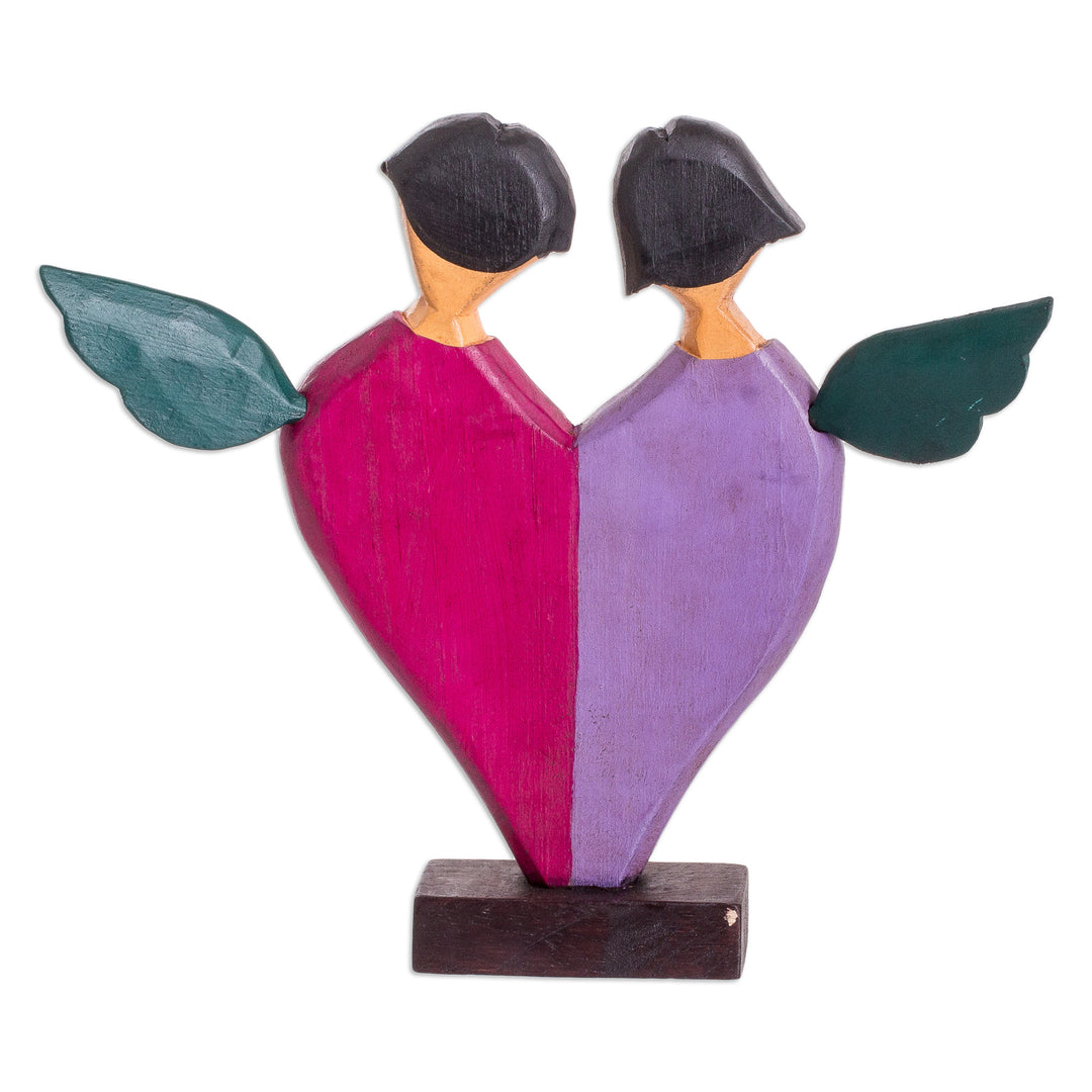 Heart Shaped Pinewood Angel Sculpture Carved by Hand - Angels of Love I