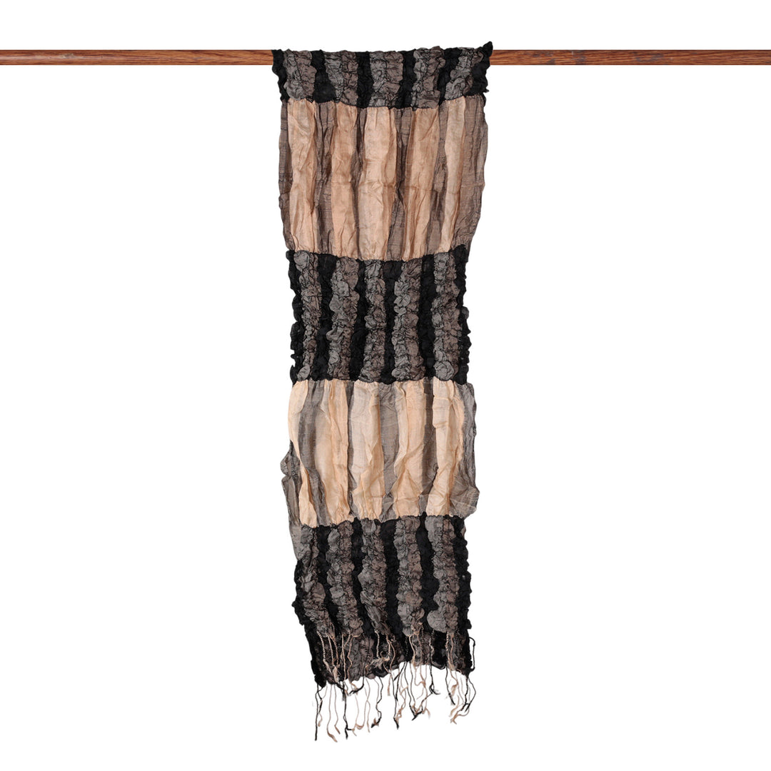 Fashionable Silk Scarf with Fringes and Textured Ruffles - Mystique Appeal