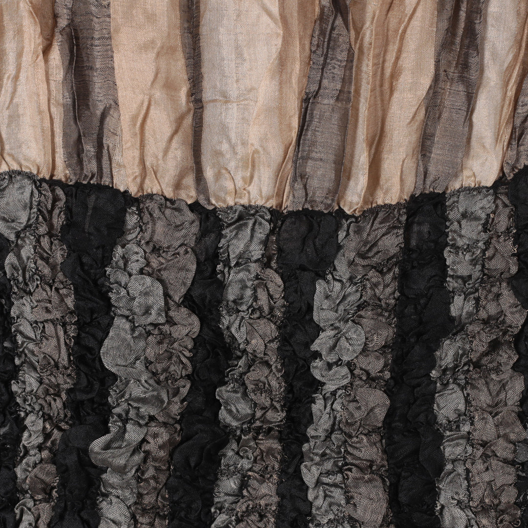 Fashionable Silk Scarf with Fringes and Textured Ruffles - Mystique Appeal