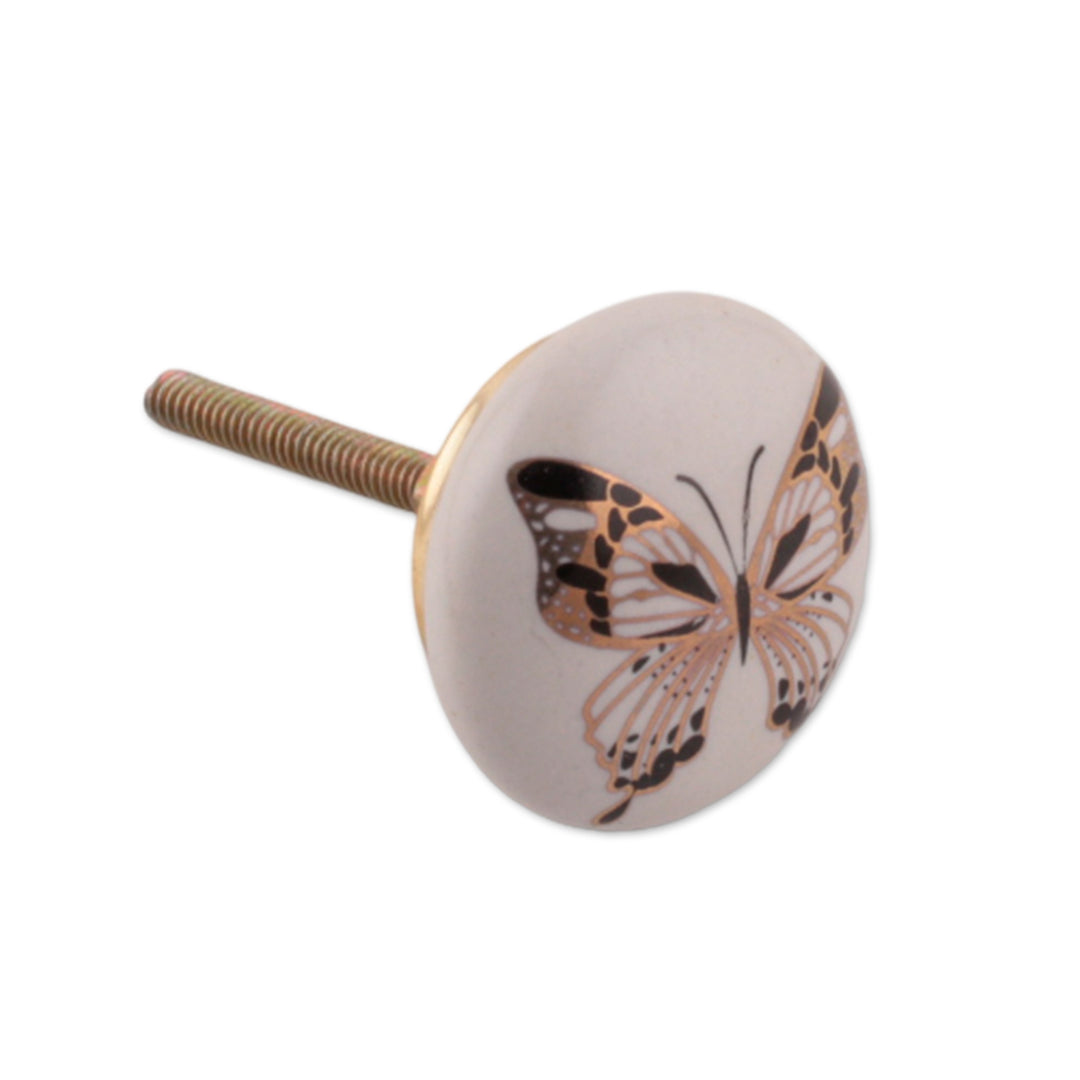 Golden Butterfly-Themed 5-Piece Ceramic Knob Set in White - Butterfly Virtue