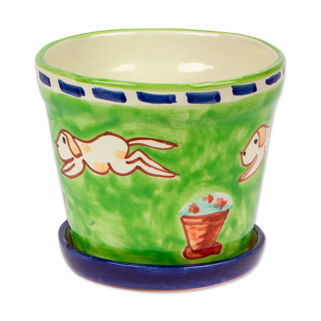 Whimsical Dog-Themed Medium-Sized Flower Pot and Saucer Set - Merry Dogs