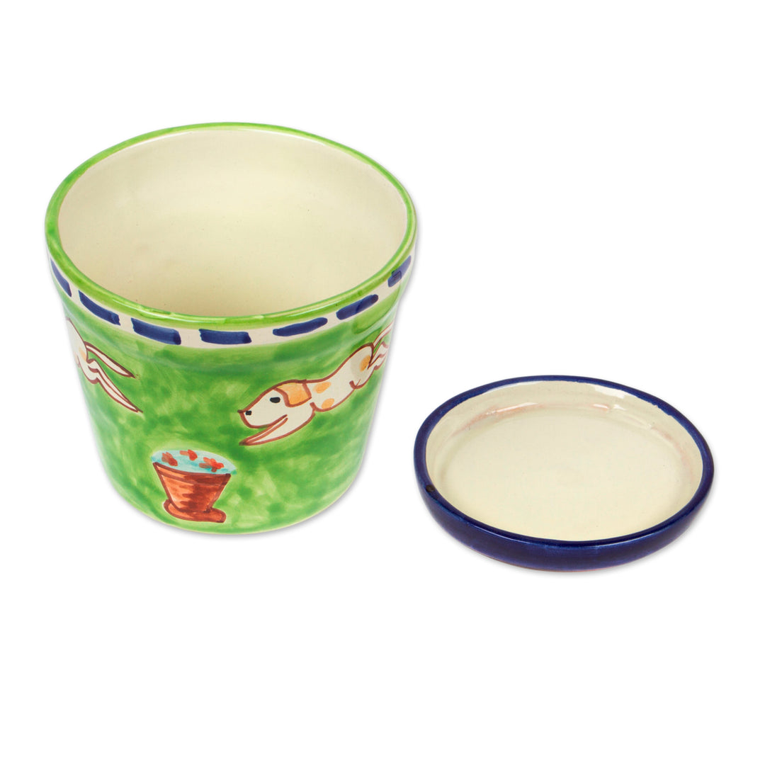 Whimsical Dog-Themed Medium-Sized Flower Pot and Saucer Set - Merry Dogs