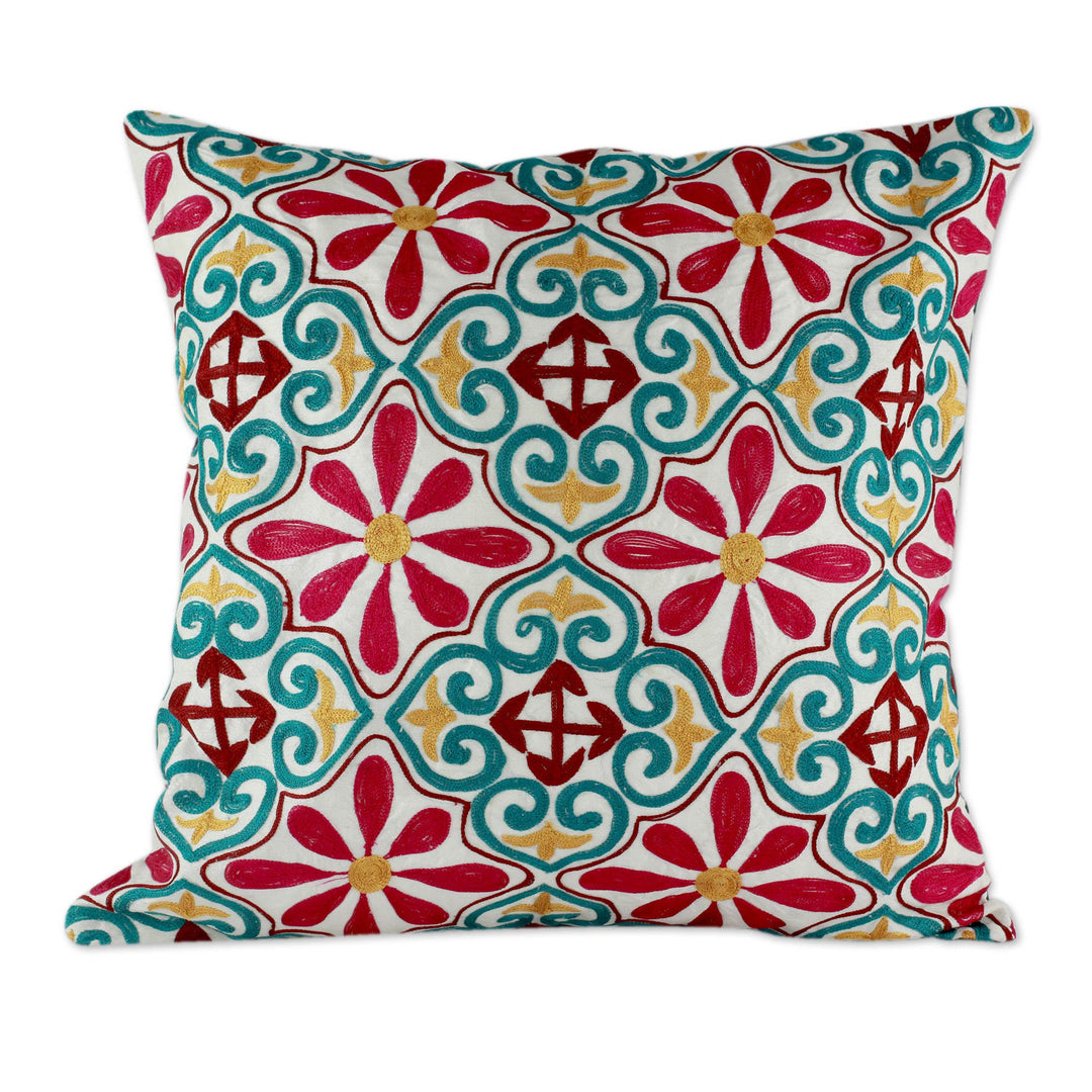 Floral Abstract Embroidered Patchwork Cushion Covers (Pair) - Colorful Connection