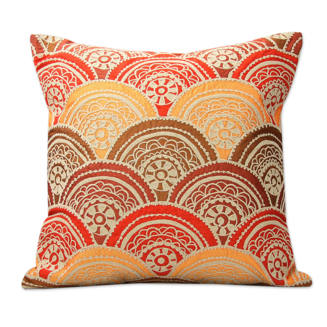 2 Sun-Themed Embroidered Orange Yellow Brown Cushion Covers - Sunshine Greetings