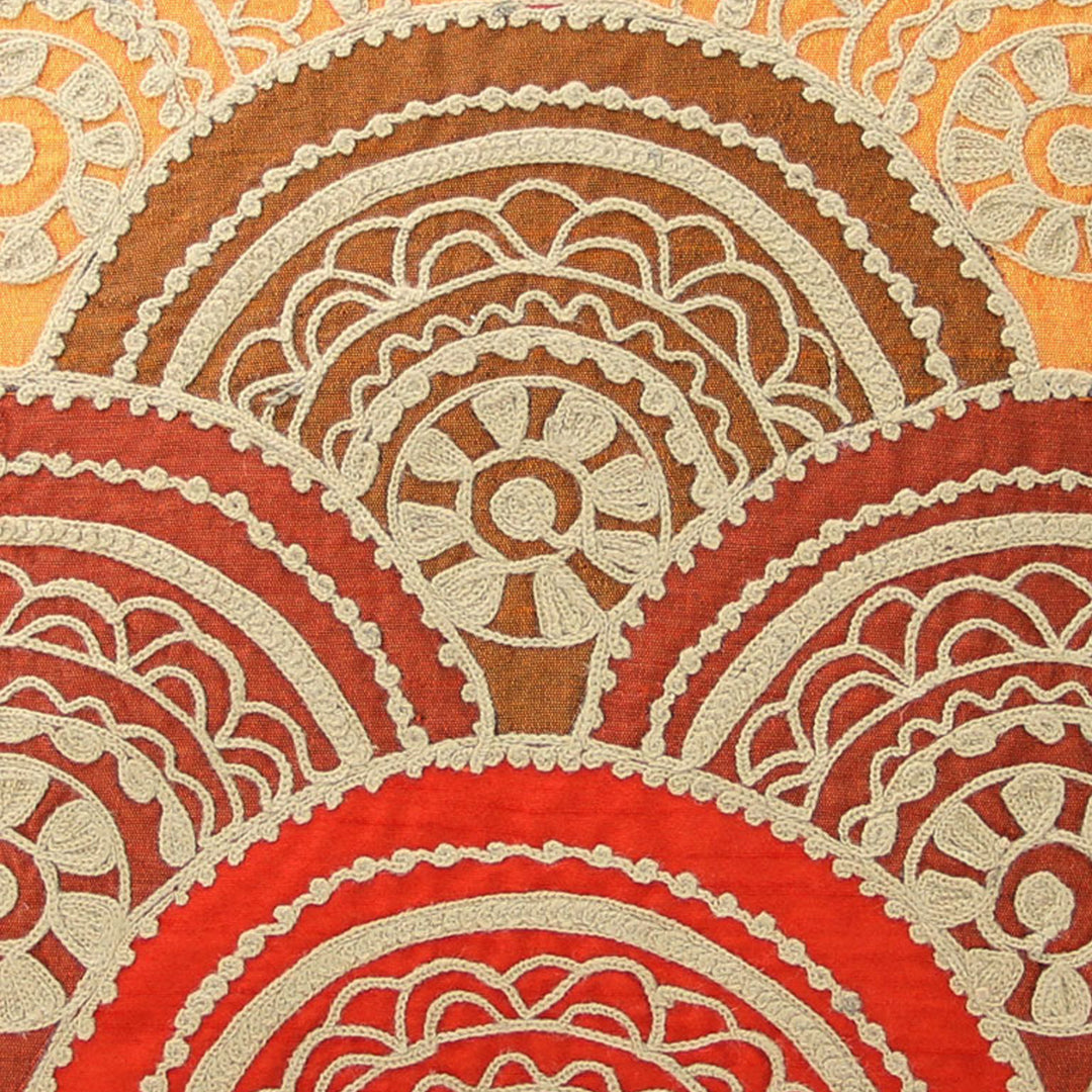 2 Sun-Themed Embroidered Orange Yellow Brown Cushion Covers - Sunshine Greetings