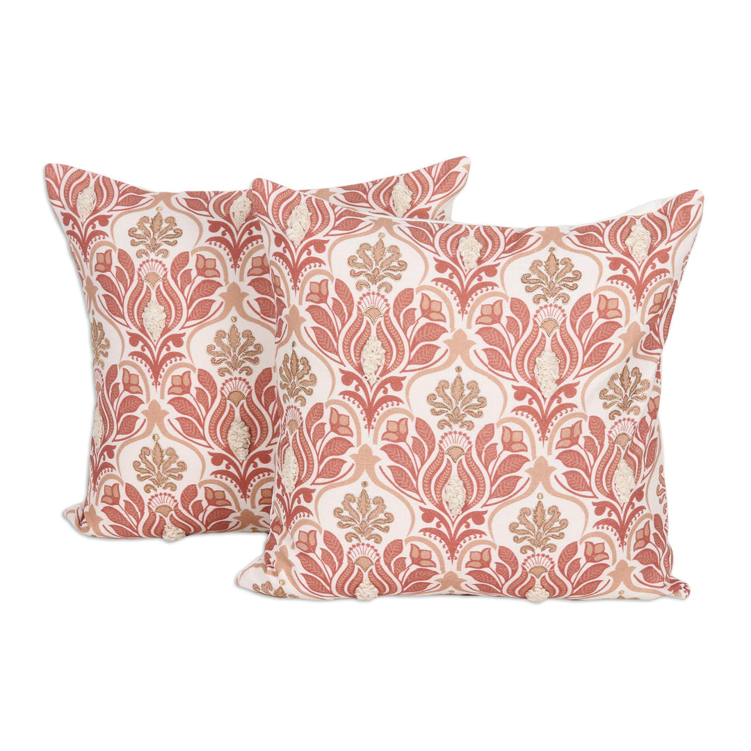 2 Cotton Cushion Covers with Lurex and Tufted Embroidery - Floral Elegance