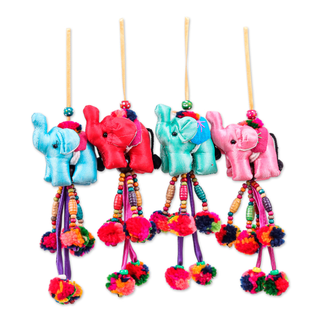 4-Piece Cotton Blend Good Fortune Thai Elephant Ornament Set - Elephants of Splendor