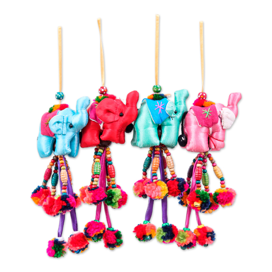 4-Piece Cotton Blend Good Fortune Thai Elephant Ornament Set - Elephants of Splendor