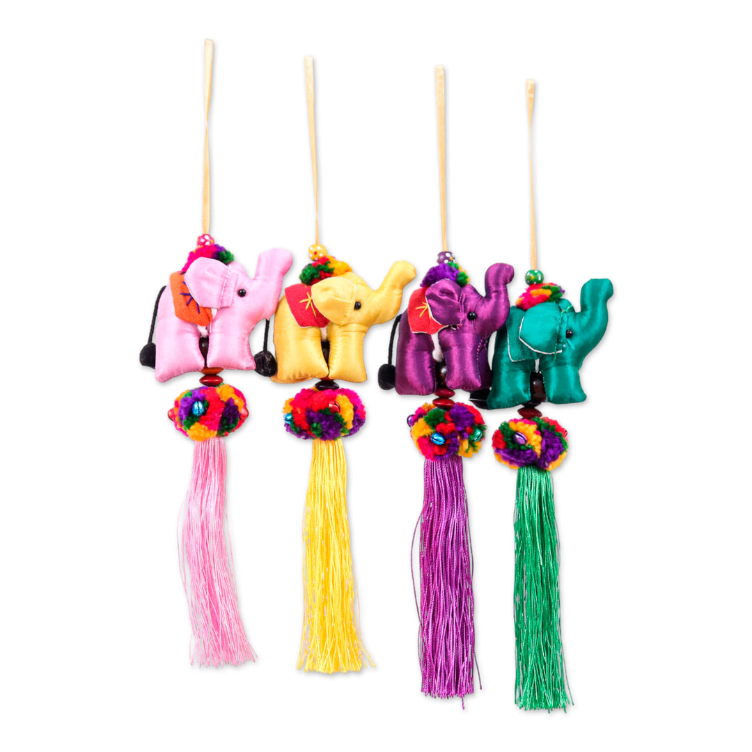 Thai-Made Elephant-Themed 4-Piece Cotton Blend Ornament Set - Luxurious Luck