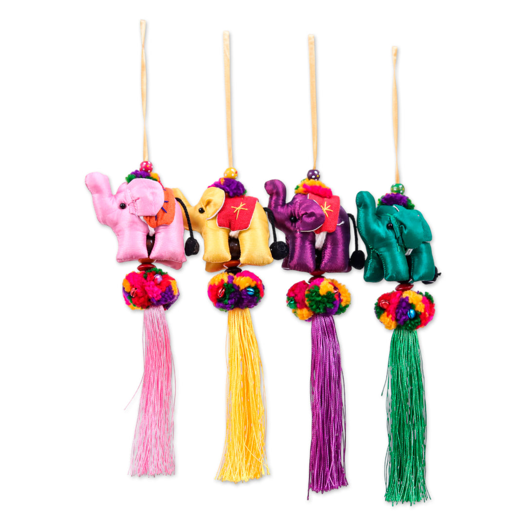 Thai-Made Elephant-Themed 4-Piece Cotton Blend Ornament Set - Luxurious Luck