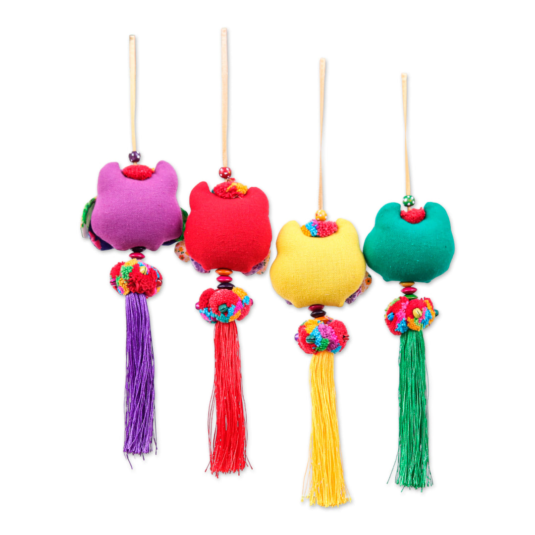 Thai-Inspired Owl-Themed 4-Piece Cotton Blend Ornament Set - Owl Veils