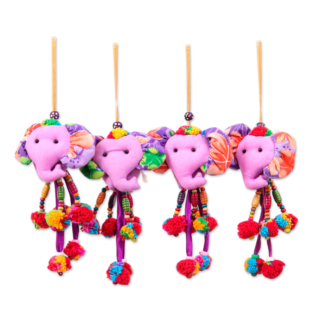 Spring-Themed 4-Piece Cotton Blend Elephant Ornament Set - Spring Ears