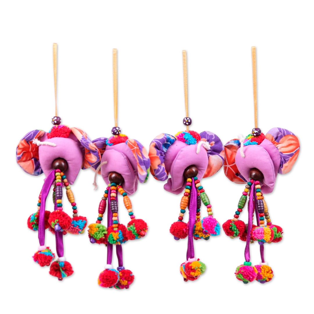 Spring-Themed 4-Piece Cotton Blend Elephant Ornament Set - Spring Ears