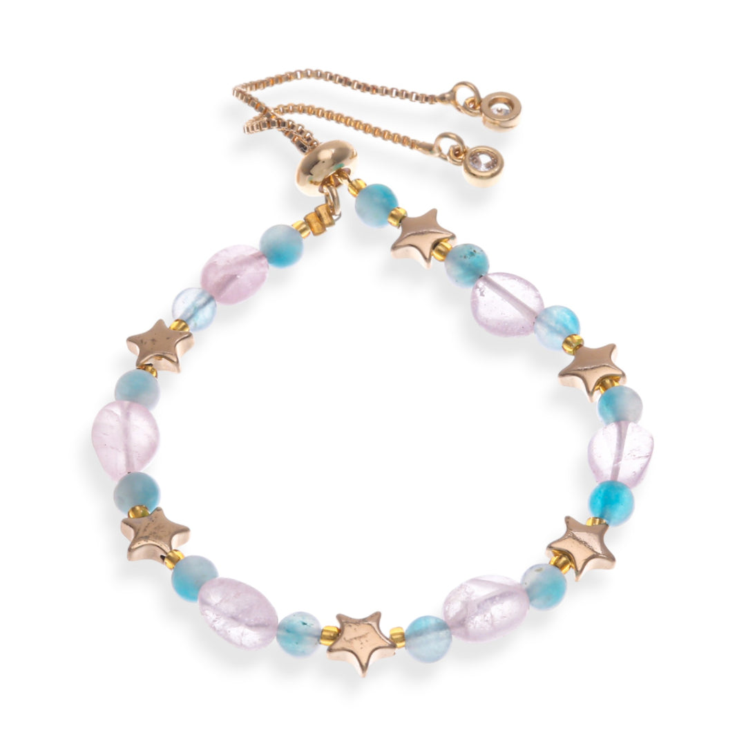 Star-Themed Polished Brass and Multi-Gemstone Bead Bracelet - Thriving True Love