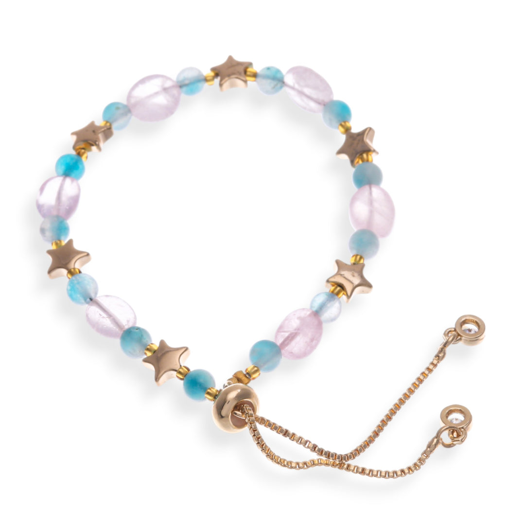 Star-Themed Polished Brass and Multi-Gemstone Bead Bracelet - Thriving True Love