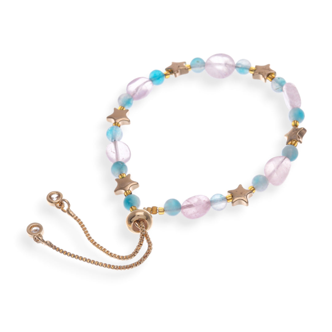 Star-Themed Polished Brass and Multi-Gemstone Bead Bracelet - Thriving True Love