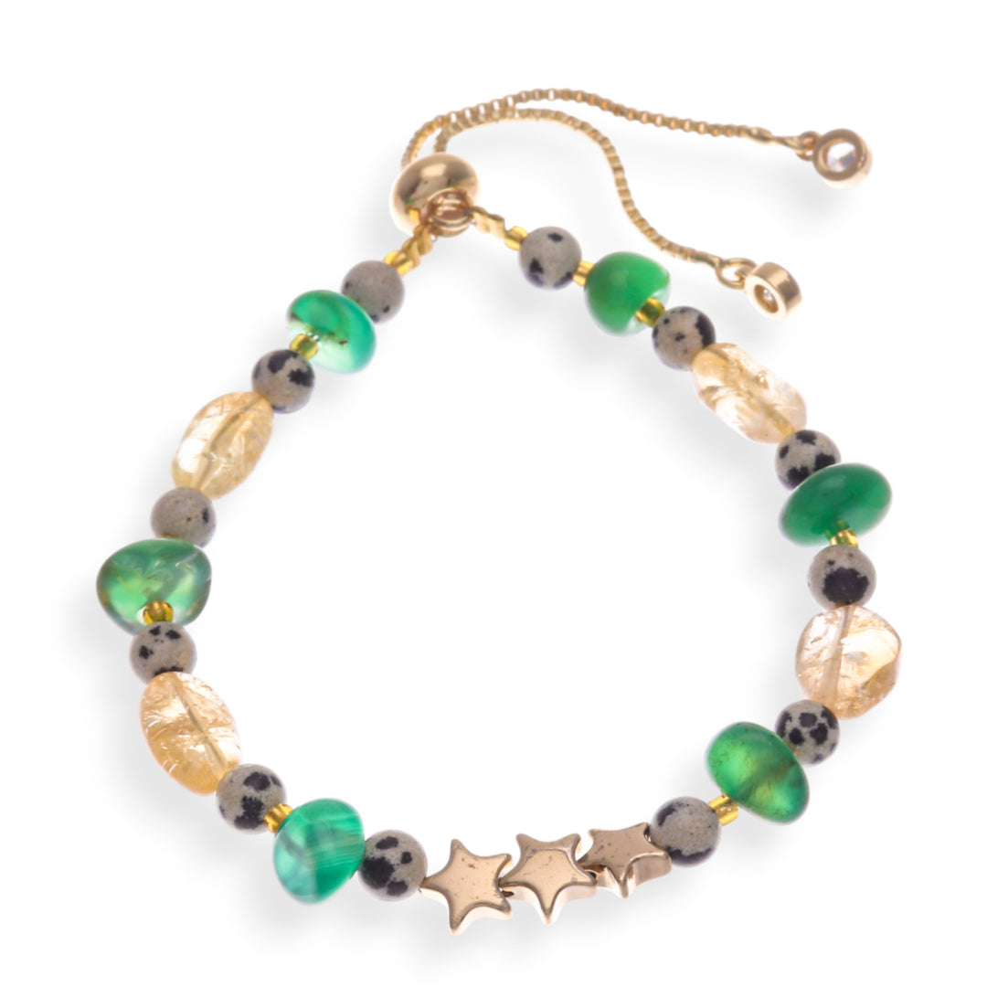 High-Polished Brass and Multi-Gemstone Star Beaded Bracelet - Thriving Sincere Love