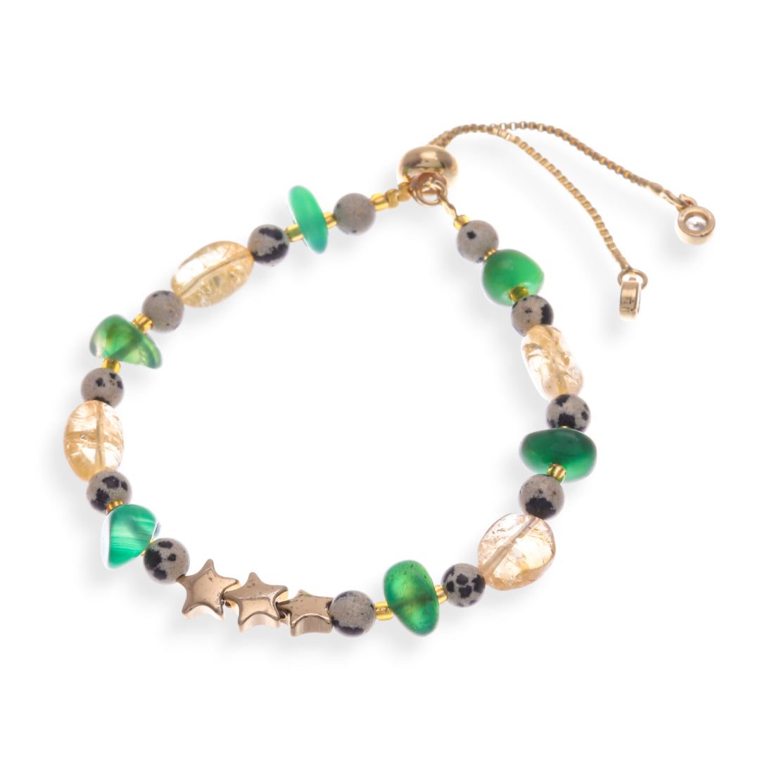 High-Polished Brass and Multi-Gemstone Star Beaded Bracelet - Thriving Sincere Love