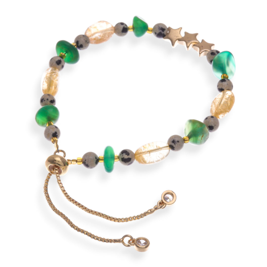 High-Polished Brass and Multi-Gemstone Star Beaded Bracelet - Thriving Sincere Love