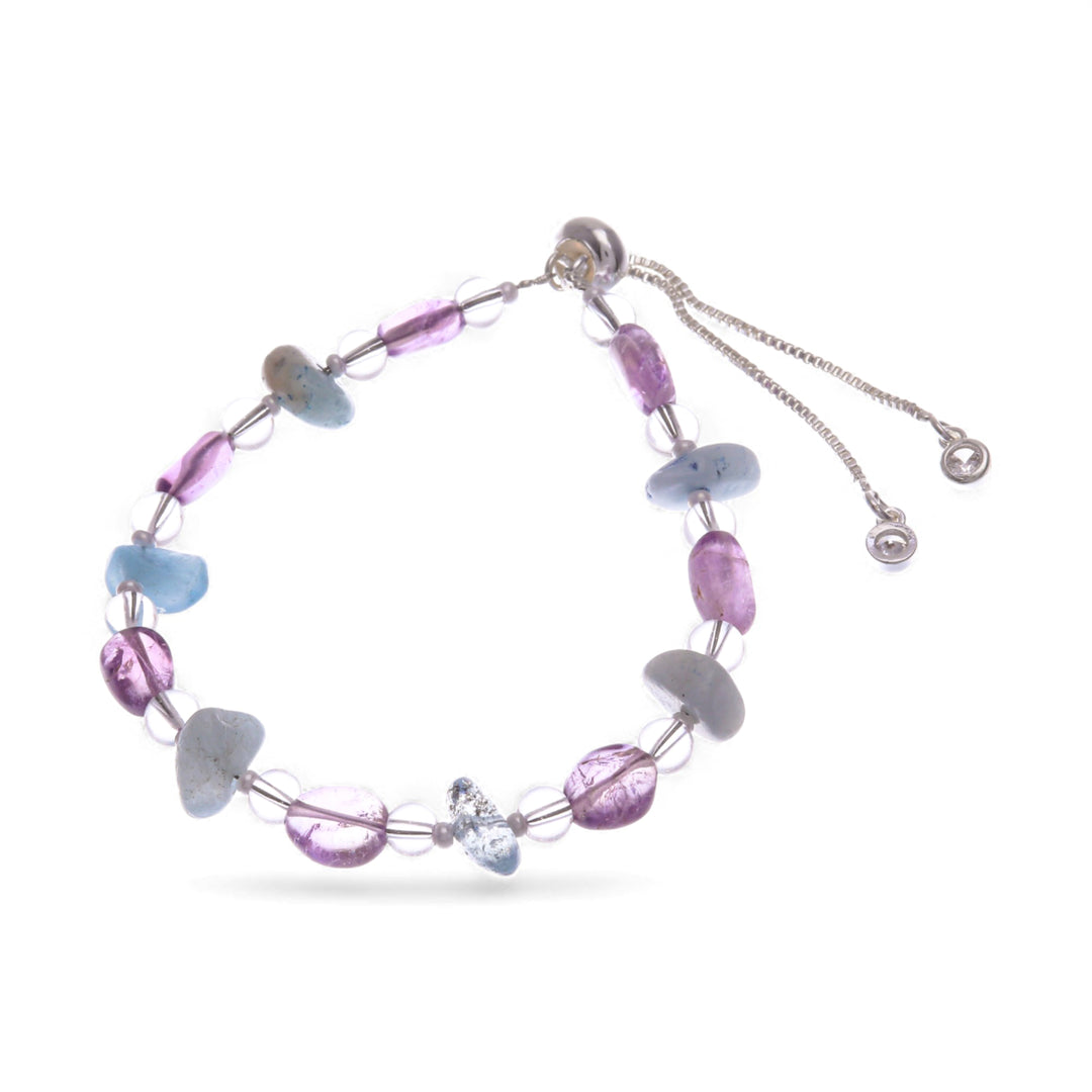 Silver-Plated Brass Beaded Bracelet with Amethyst and Quartz - Thriving Wise Love