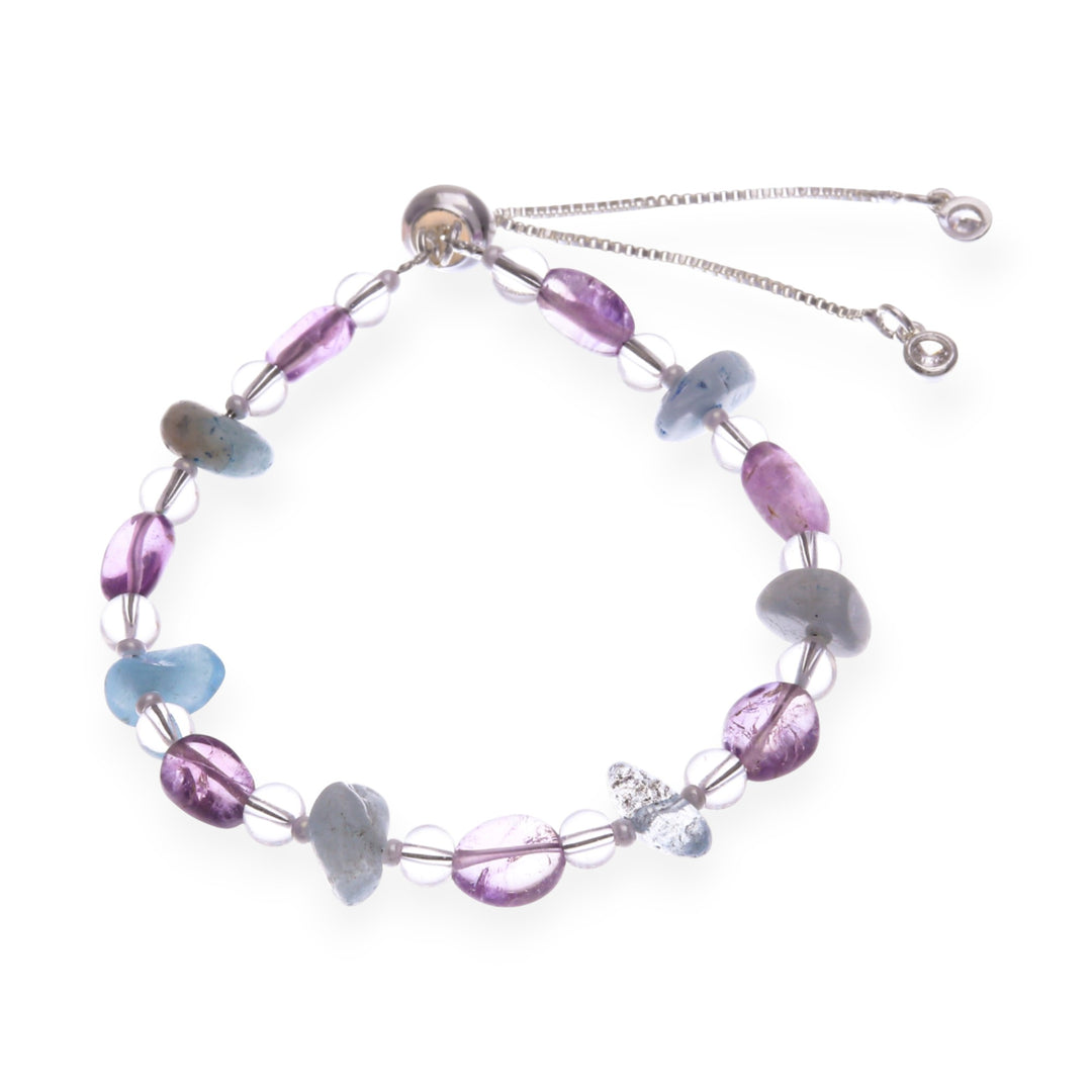 Silver-Plated Brass Beaded Bracelet with Amethyst and Quartz - Thriving Wise Love