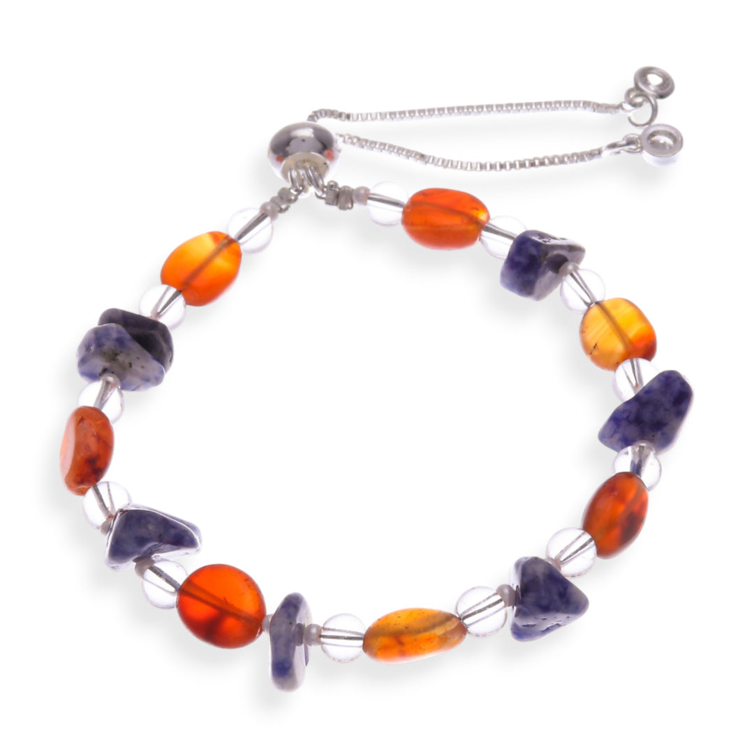 Brass Beaded Bracelet with Sodalite and Chalcedony Jewels - Thriving Intuitive Love