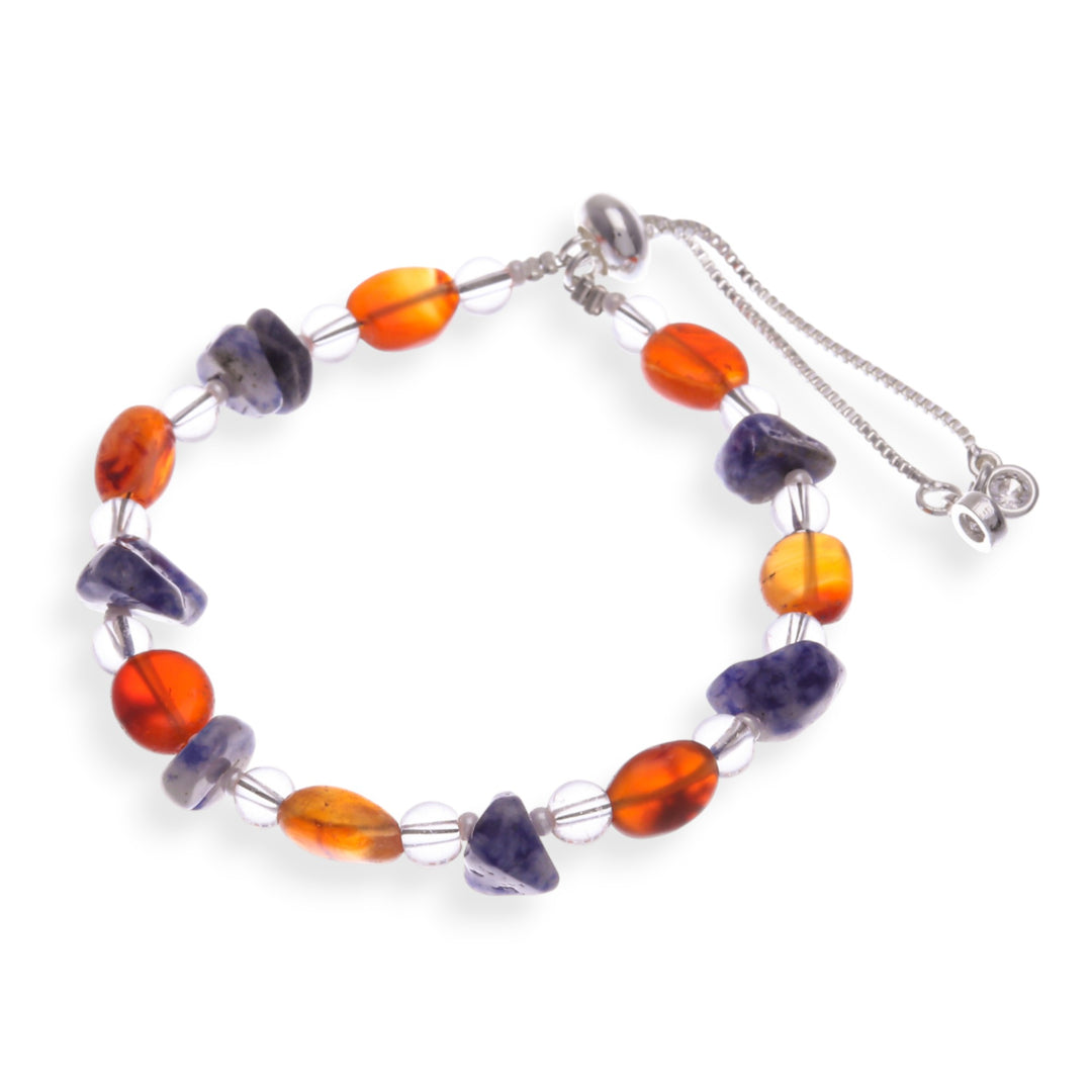 Brass Beaded Bracelet with Sodalite and Chalcedony Jewels - Thriving Intuitive Love