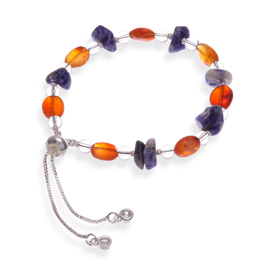 Brass Beaded Bracelet with Sodalite and Chalcedony Jewels - Thriving Intuitive Love