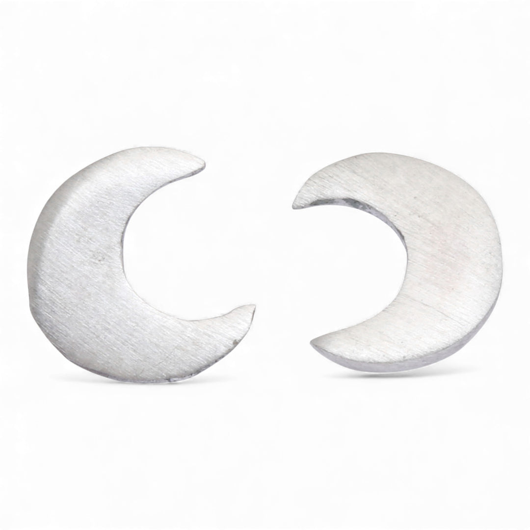 Crescent Moon-Themed Minimalist Matte Silver Button Earrings - Captivating Crescent