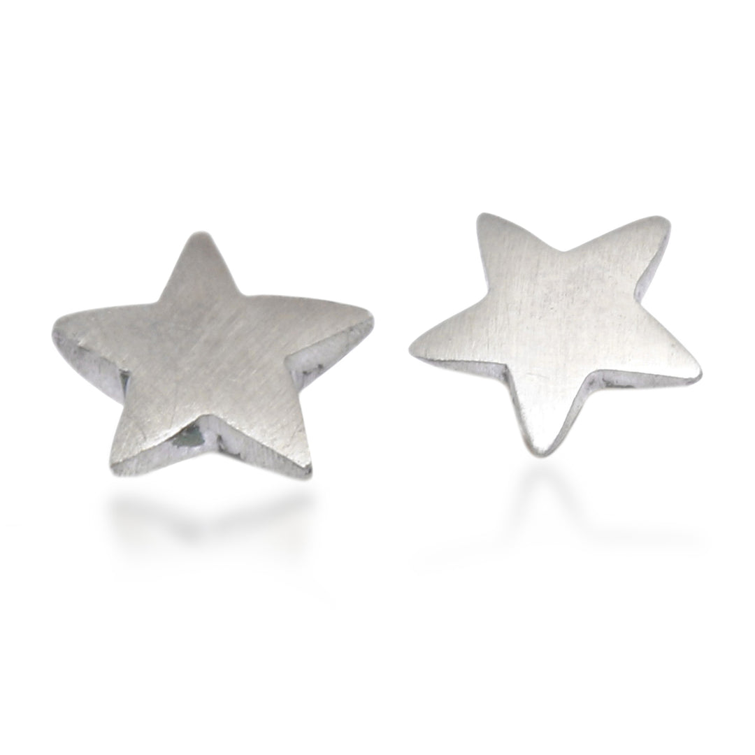 Star-Themed Silver Stud Earrings with Matte Finish from Bali - Striking Star